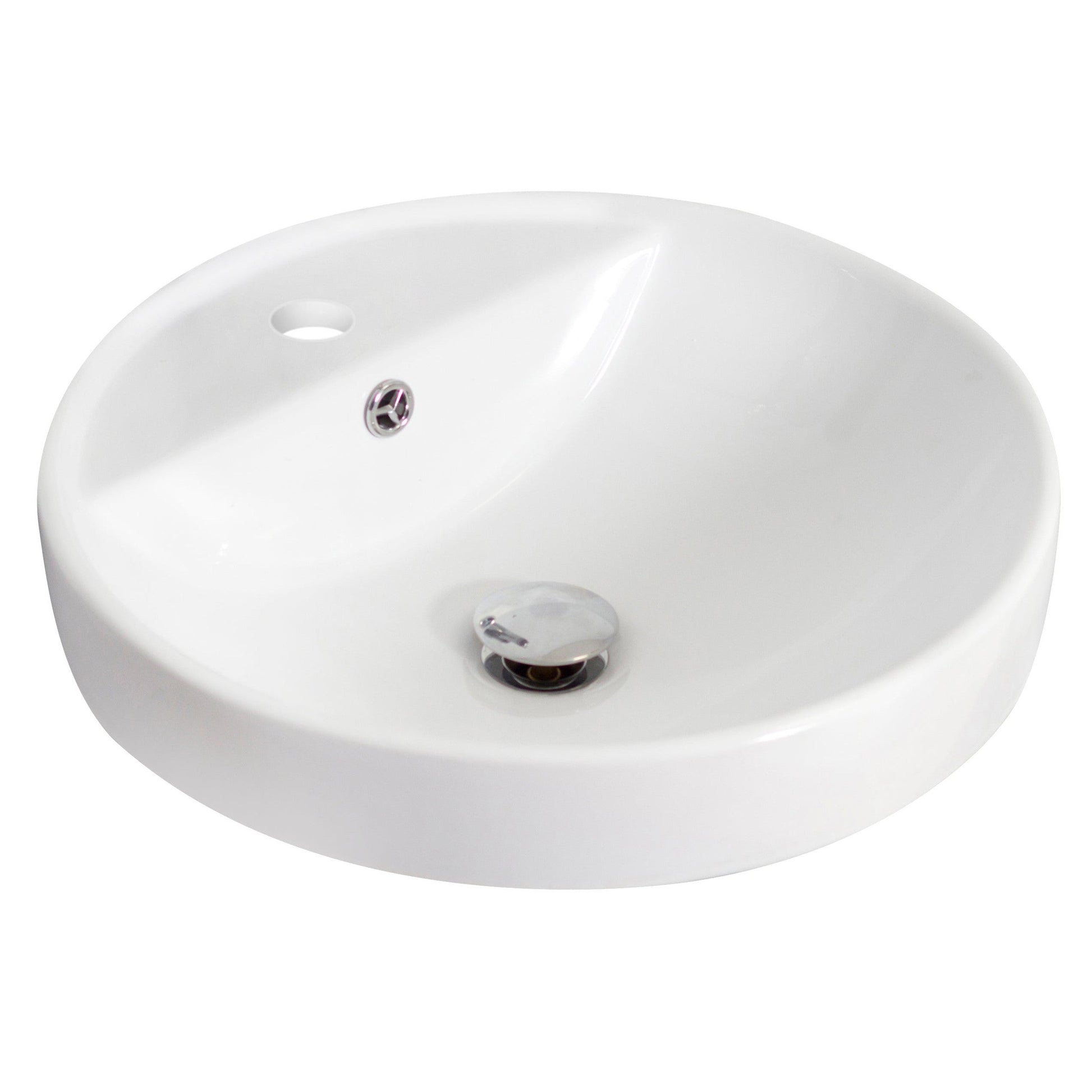 American Imaginations AI-14835 18" White Round Ceramic Drop In Bathroom Vessel Sink Set