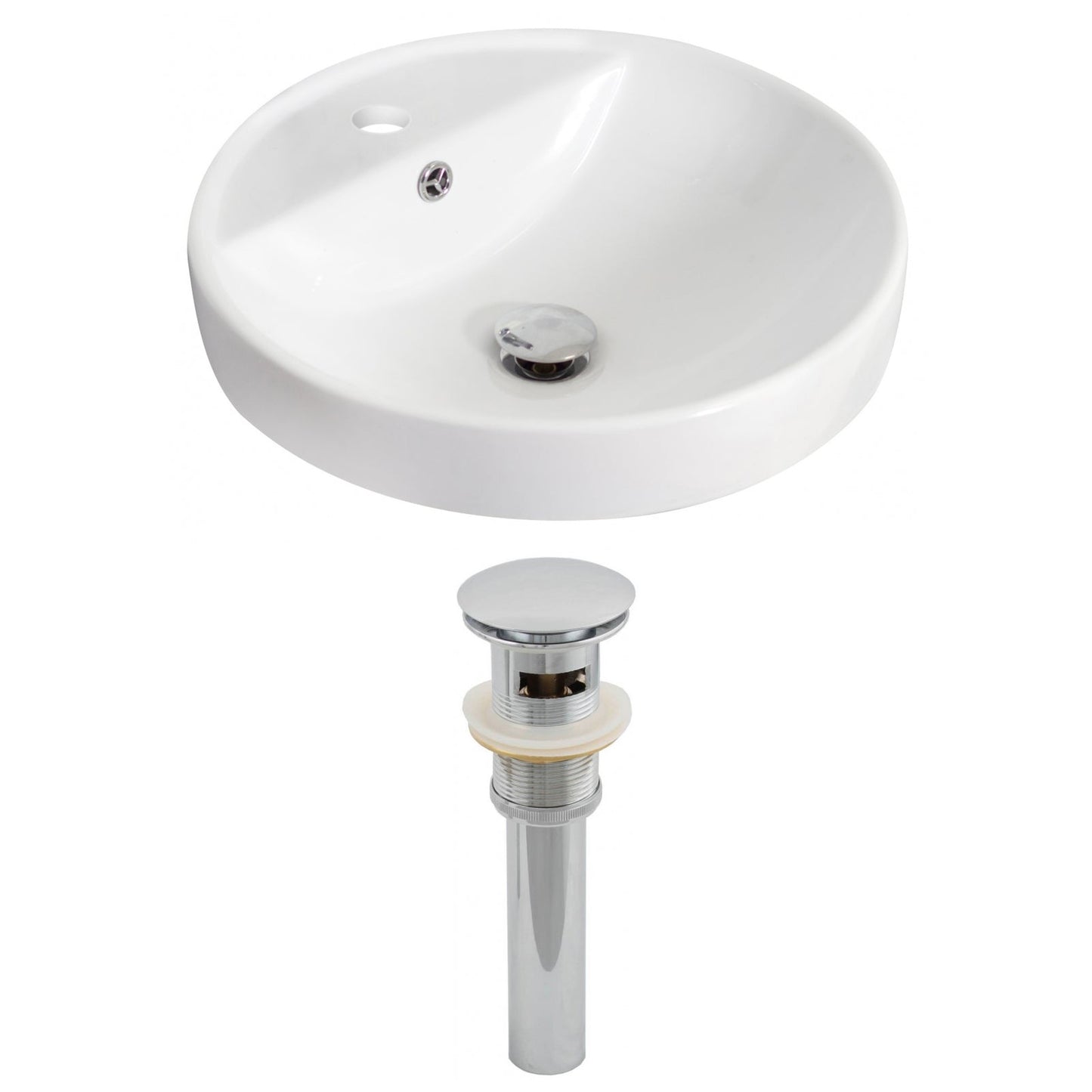 American Imaginations AI-14835 18" White Round Ceramic Drop In Bathroom Vessel Sink Set