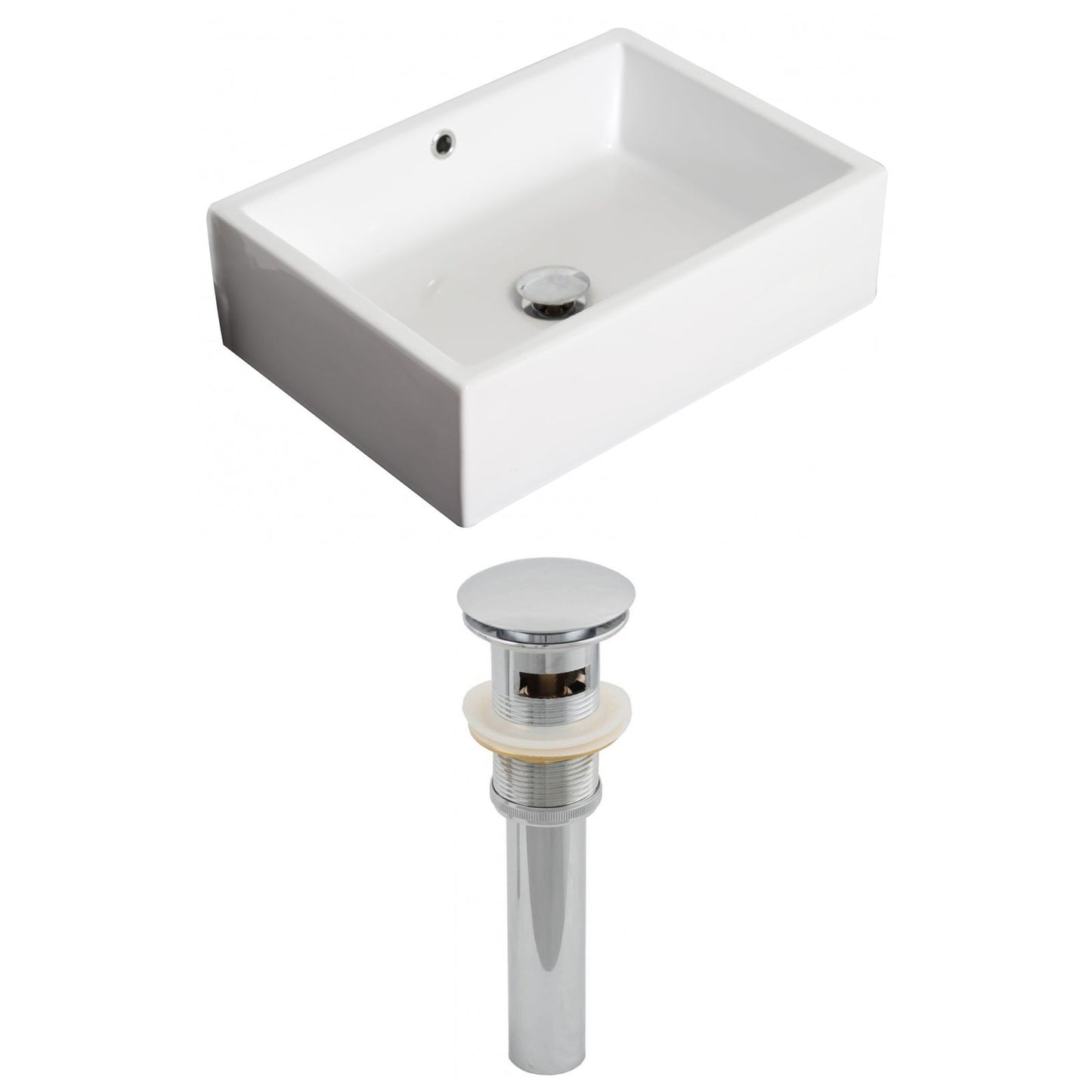 American Imaginations AI-14838 20" White Rectangular Ceramic Above Counter Bathroom Vessel Sink Set