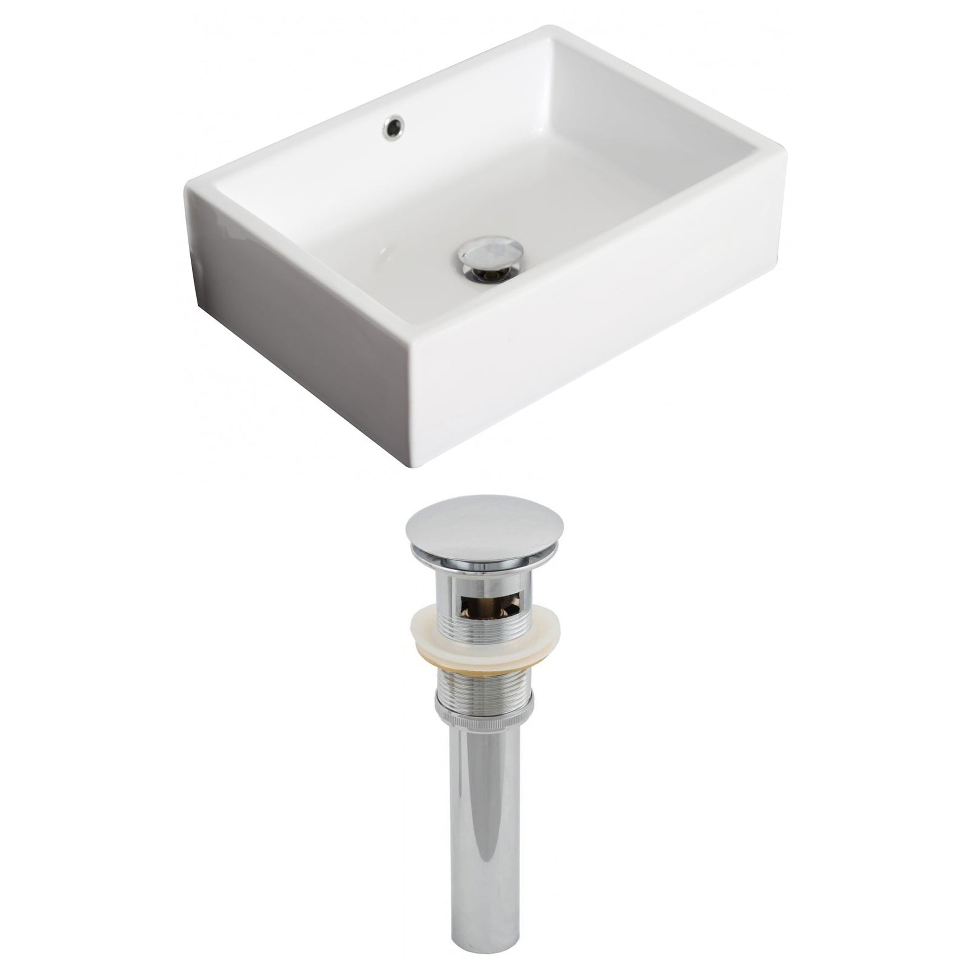 American Imaginations AI-14838 20" White Rectangular Ceramic Above Counter Bathroom Vessel Sink Set