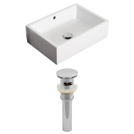 American Imaginations AI-14838 20" White Rectangular Ceramic Above Counter Bathroom Vessel Sink Set