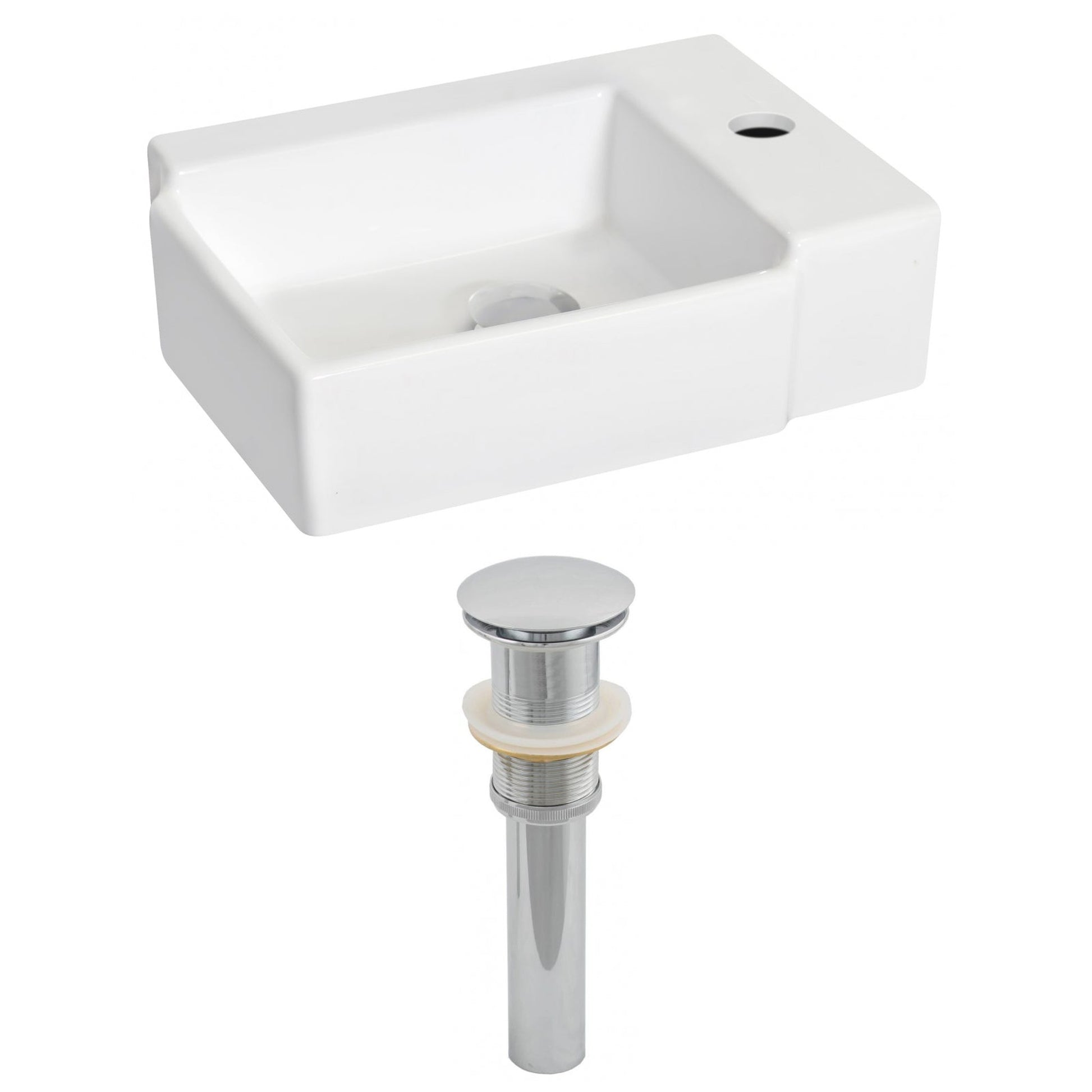 American Imaginations AI-14842 16" White Rectangular Ceramic Wall Mount Bathroom Vessel Sink Set