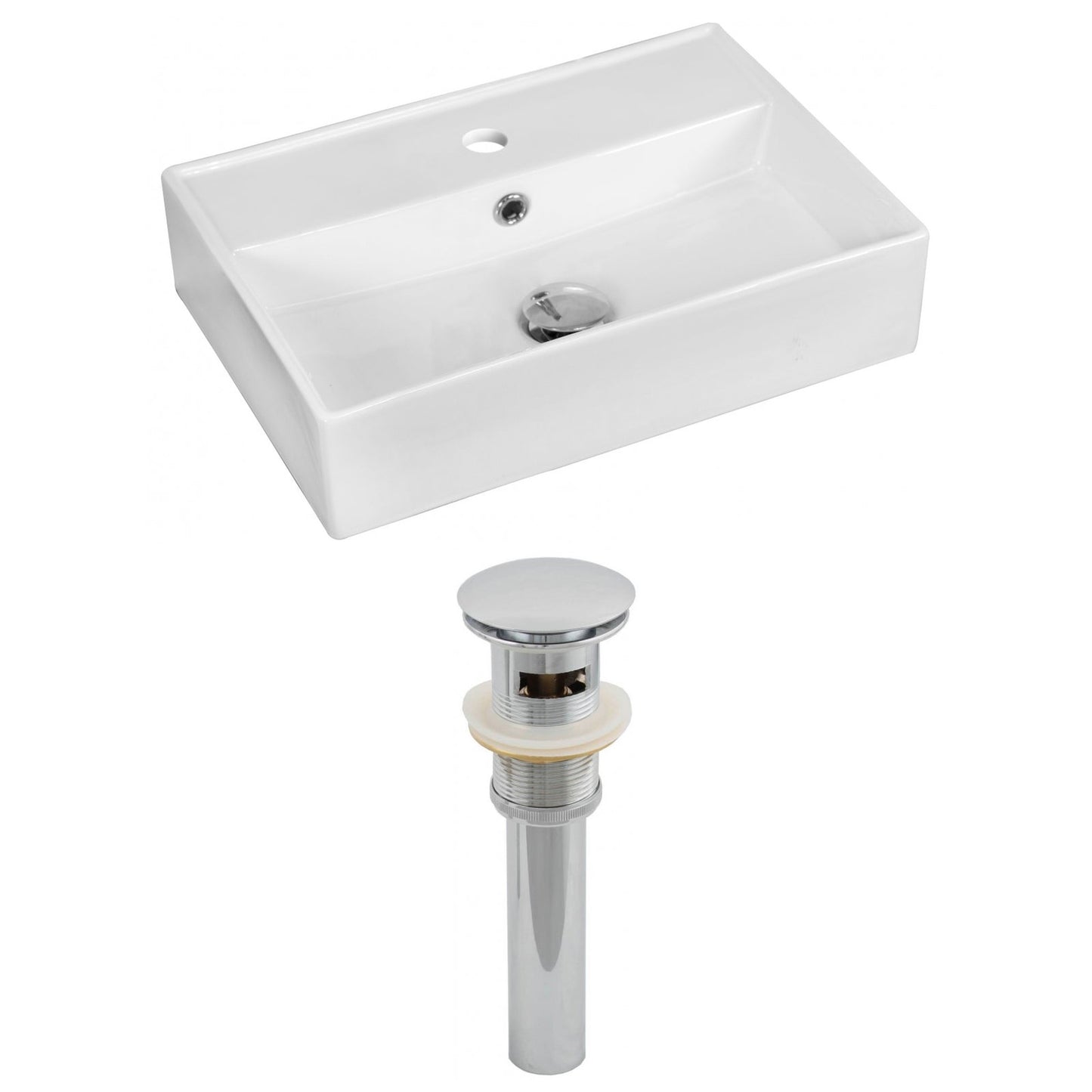 American Imaginations AI-14848 20" White Rectangular Ceramic Above Counter Bathroom Vessel Sink Set