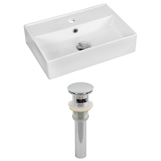 American Imaginations AI-14848 20" White Rectangular Ceramic Above Counter Bathroom Vessel Sink Set