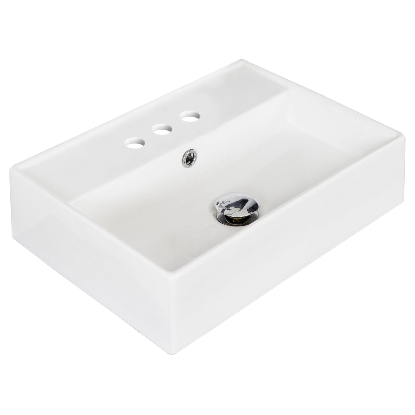 American Imaginations AI-14849 20" White Rectangular Ceramic Above Counter Bathroom Vessel Sink Set