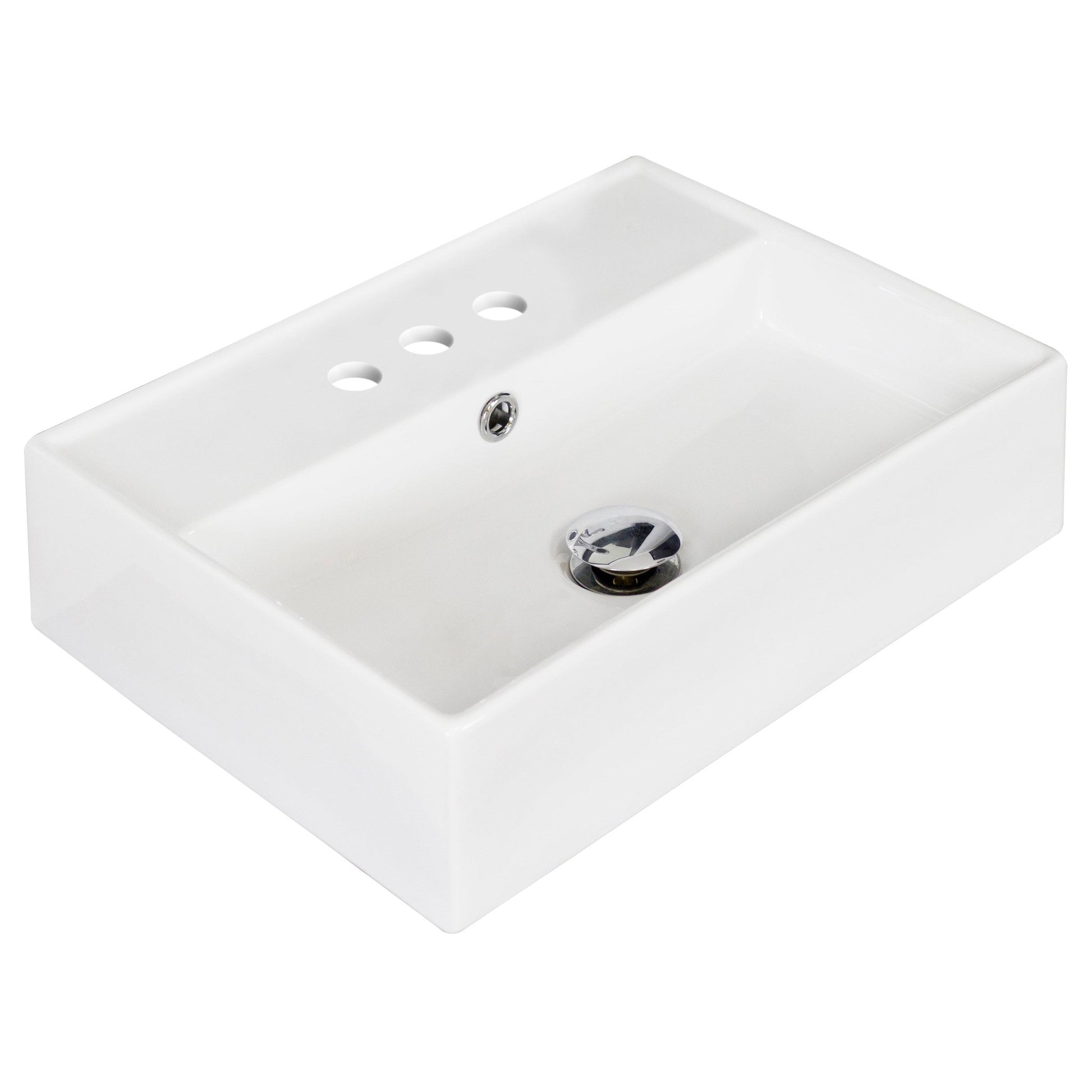 American Imaginations AI-14849 20" White Rectangular Ceramic Above Counter Bathroom Vessel Sink Set