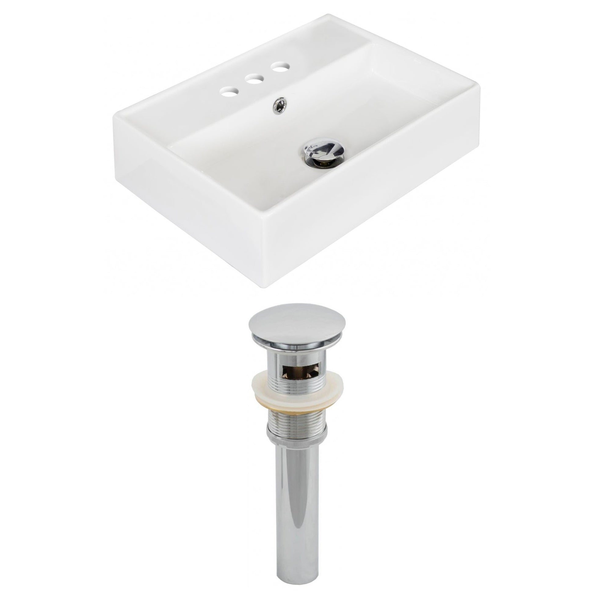 American Imaginations AI-14849 20" White Rectangular Ceramic Above Counter Bathroom Vessel Sink Set