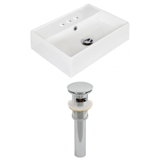 American Imaginations AI-14849 20" White Rectangular Ceramic Above Counter Bathroom Vessel Sink Set