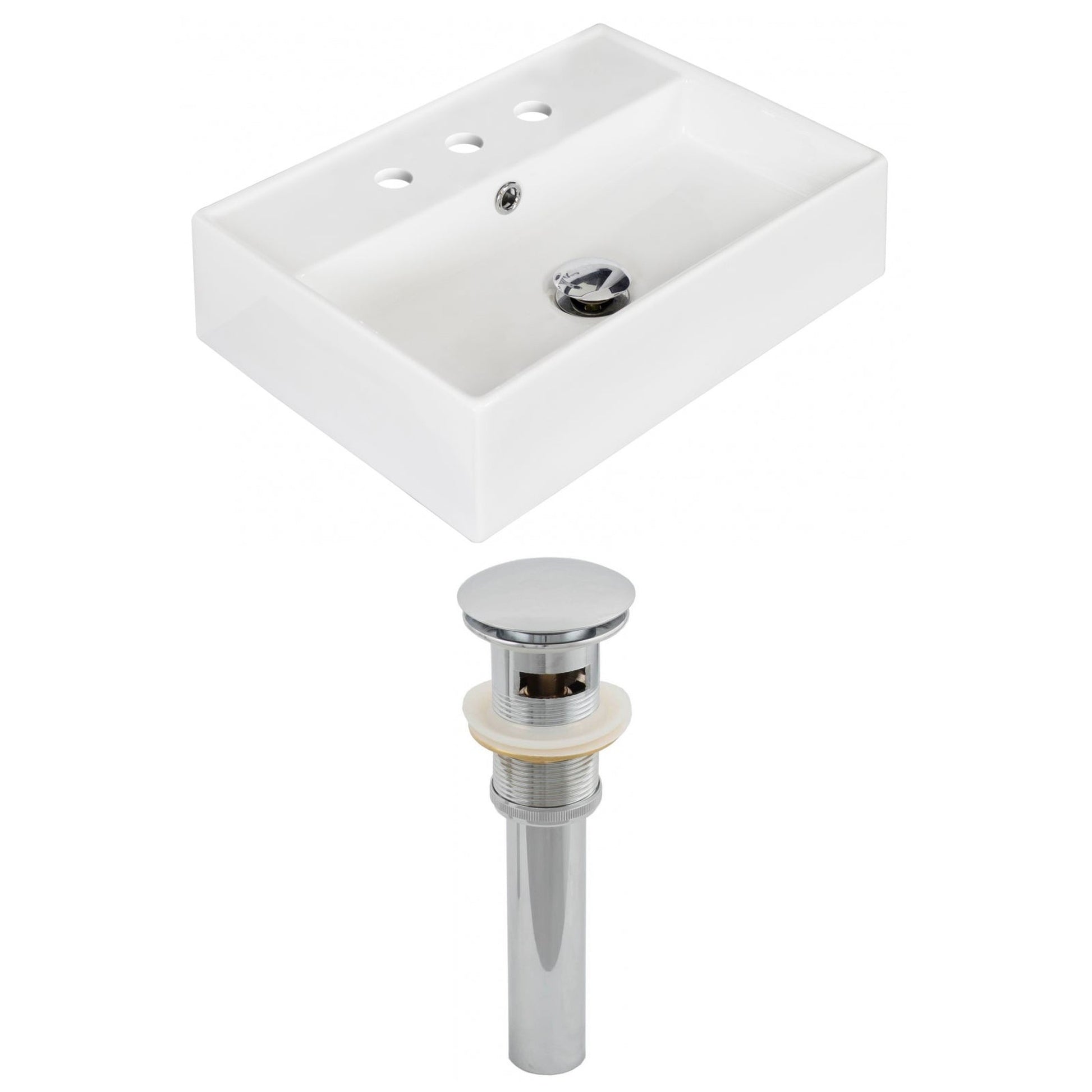 American Imaginations AI-14850 20" White Rectangular Ceramic Above Counter Bathroom Vessel Sink Set