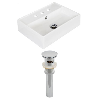 American Imaginations AI-14850 20" White Rectangular Ceramic Above Counter Bathroom Vessel Sink Set