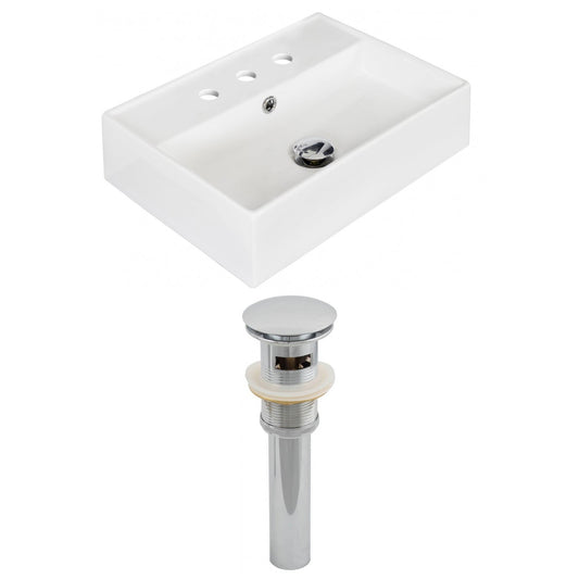 American Imaginations AI-14850 20" White Rectangular Ceramic Above Counter Bathroom Vessel Sink Set
