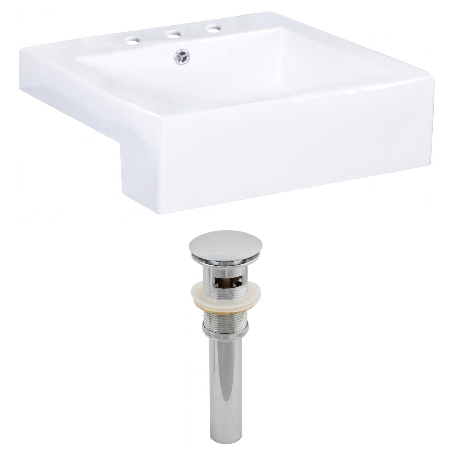 American Imaginations AI-14854 20" White Rectangular Ceramic Semi-Recessed Bathroom Vessel Sink Set