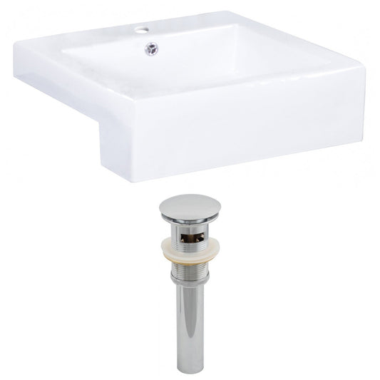 American Imaginations AI-14856 20" White Rectangular Ceramic Semi-Recessed Bathroom Vessel Sink Set