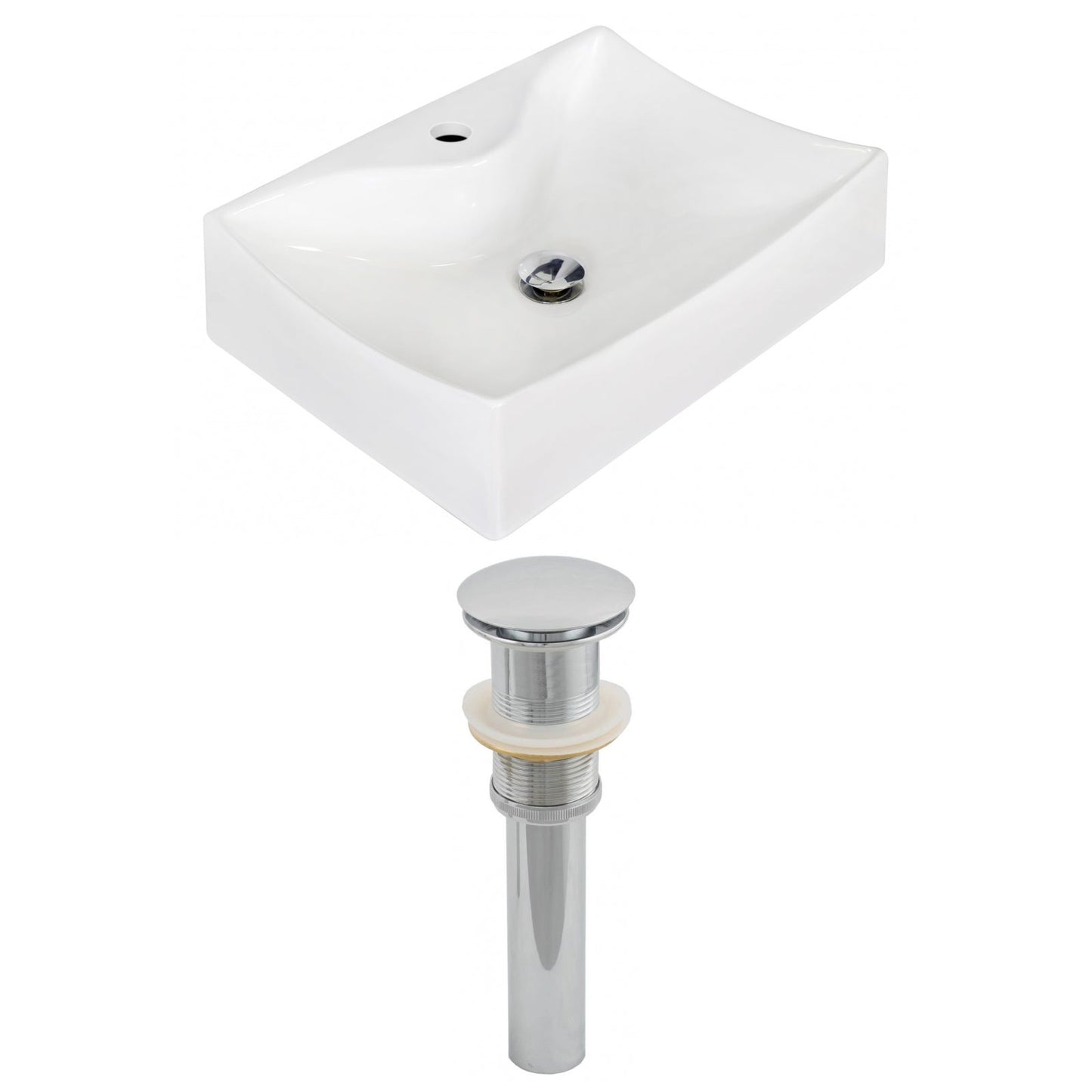 American Imaginations AI-14857 22" White Rectangular Ceramic Above Counter Bathroom Vessel Sink Set