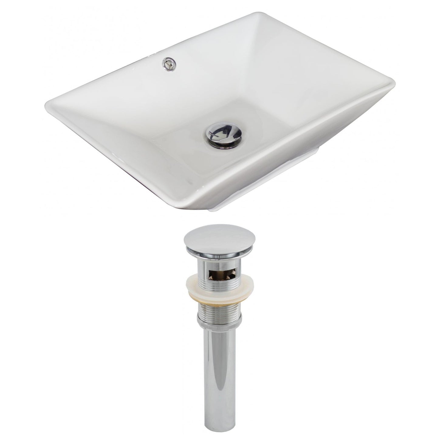 American Imaginations AI-14859 22" White Rectangular Ceramic Above Counter Bathroom Vessel Sink Set
