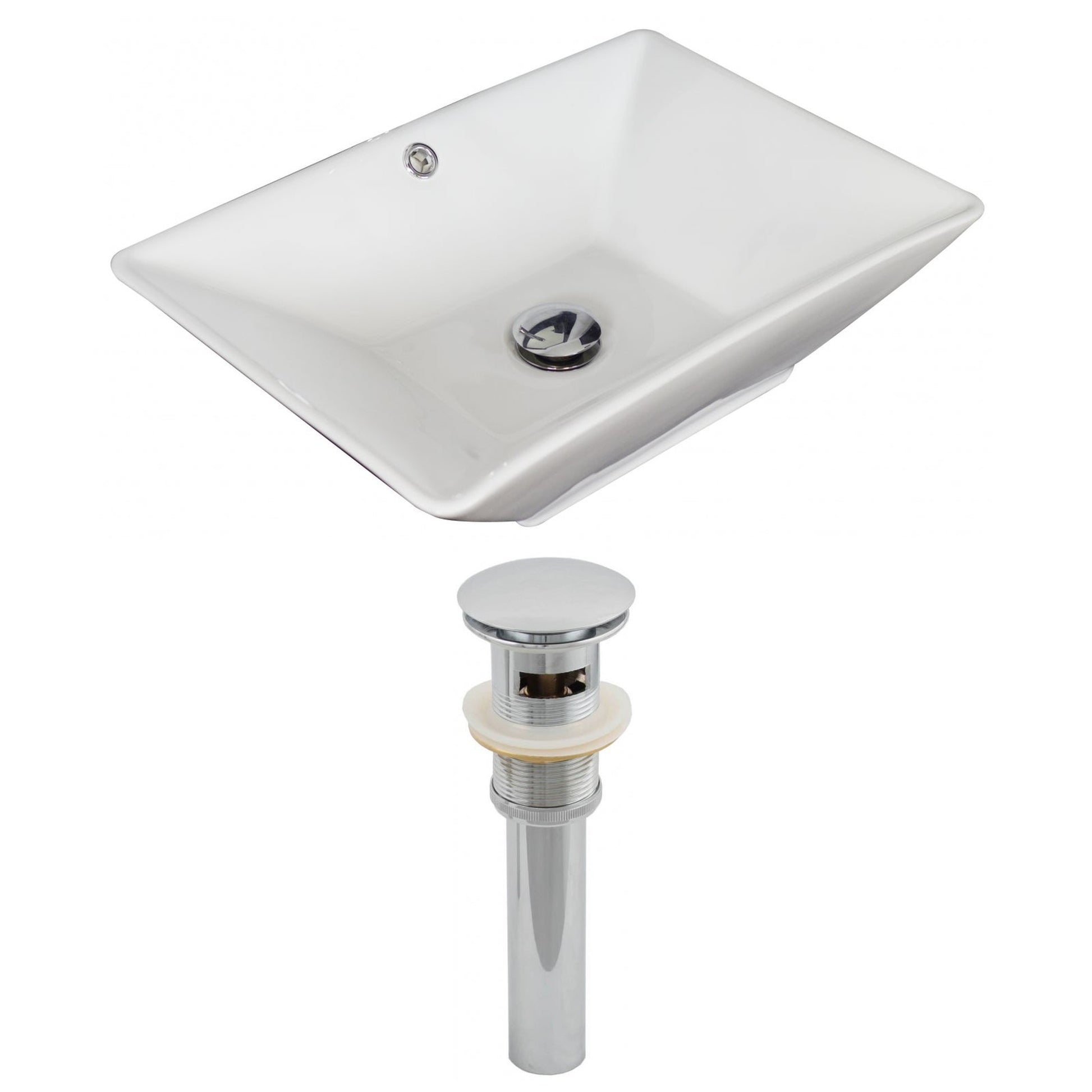 American Imaginations AI-14859 22" White Rectangular Ceramic Above Counter Bathroom Vessel Sink Set