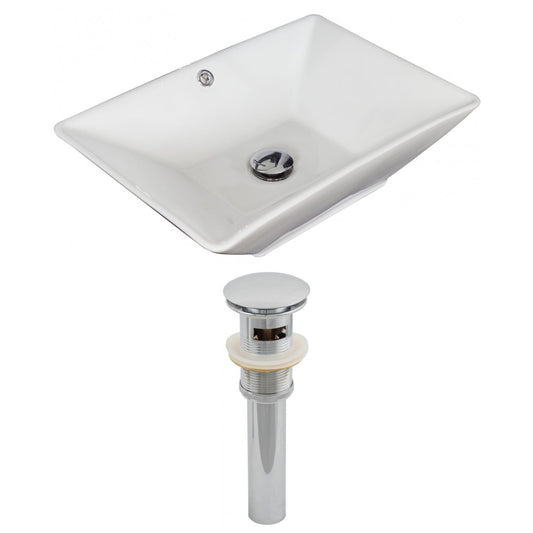 American Imaginations AI-14859 22" White Rectangular Ceramic Above Counter Bathroom Vessel Sink Set