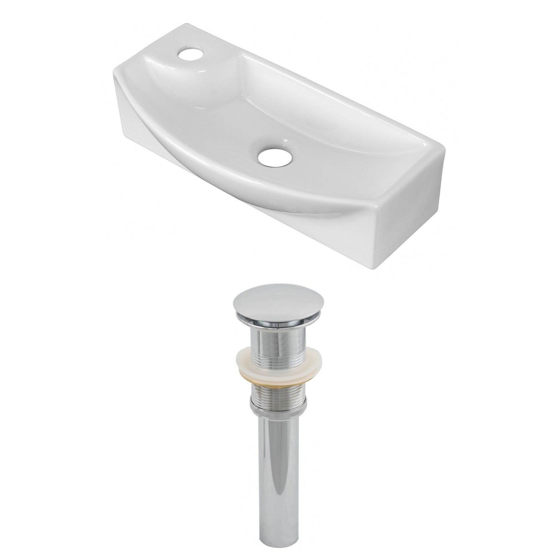 American Imaginations AI-14860 18" White Rectangular Ceramic Above Counter Bathroom Vessel Sink Set