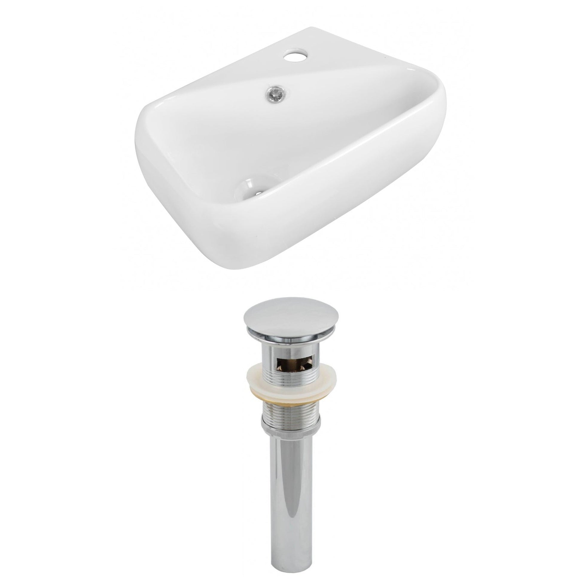 American Imaginations AI-14865 18" White Rectangular Ceramic Wall Mount Bathroom Vessel Sink Set