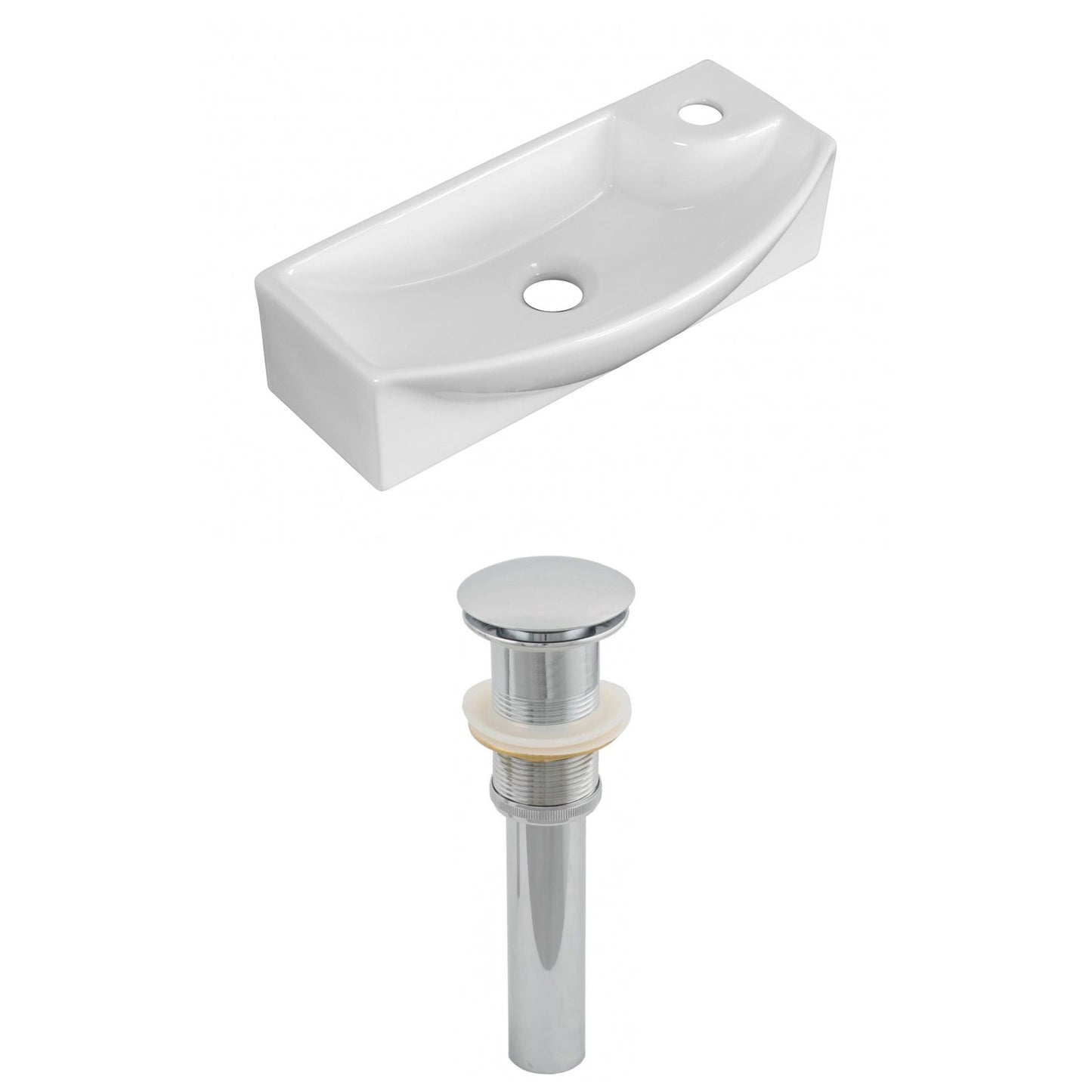 American Imaginations AI-14870 18" White Rectangular Ceramic Above Counter Bathroom Vessel Sink Set
