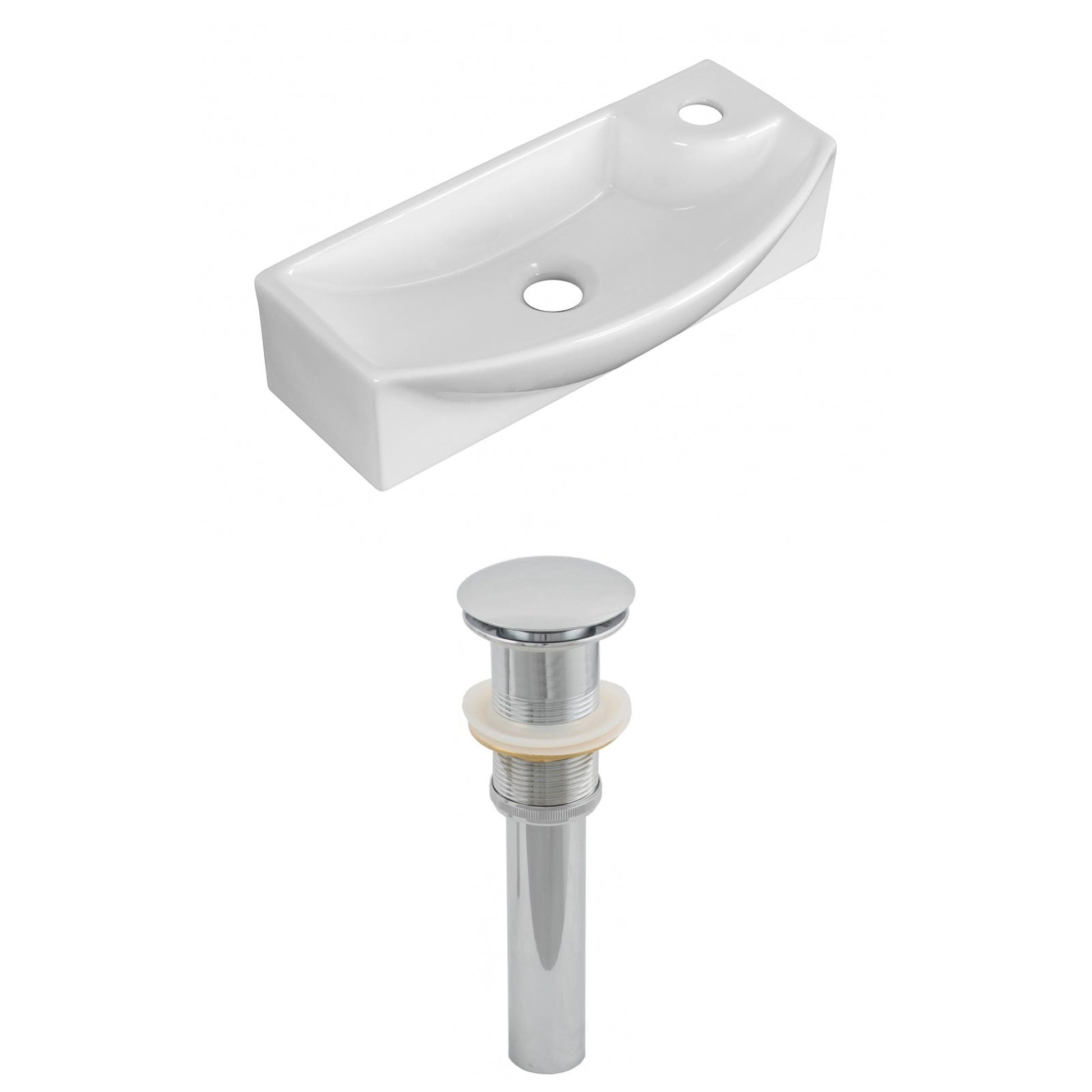 American Imaginations AI-14870 18" White Rectangular Ceramic Above Counter Bathroom Vessel Sink Set