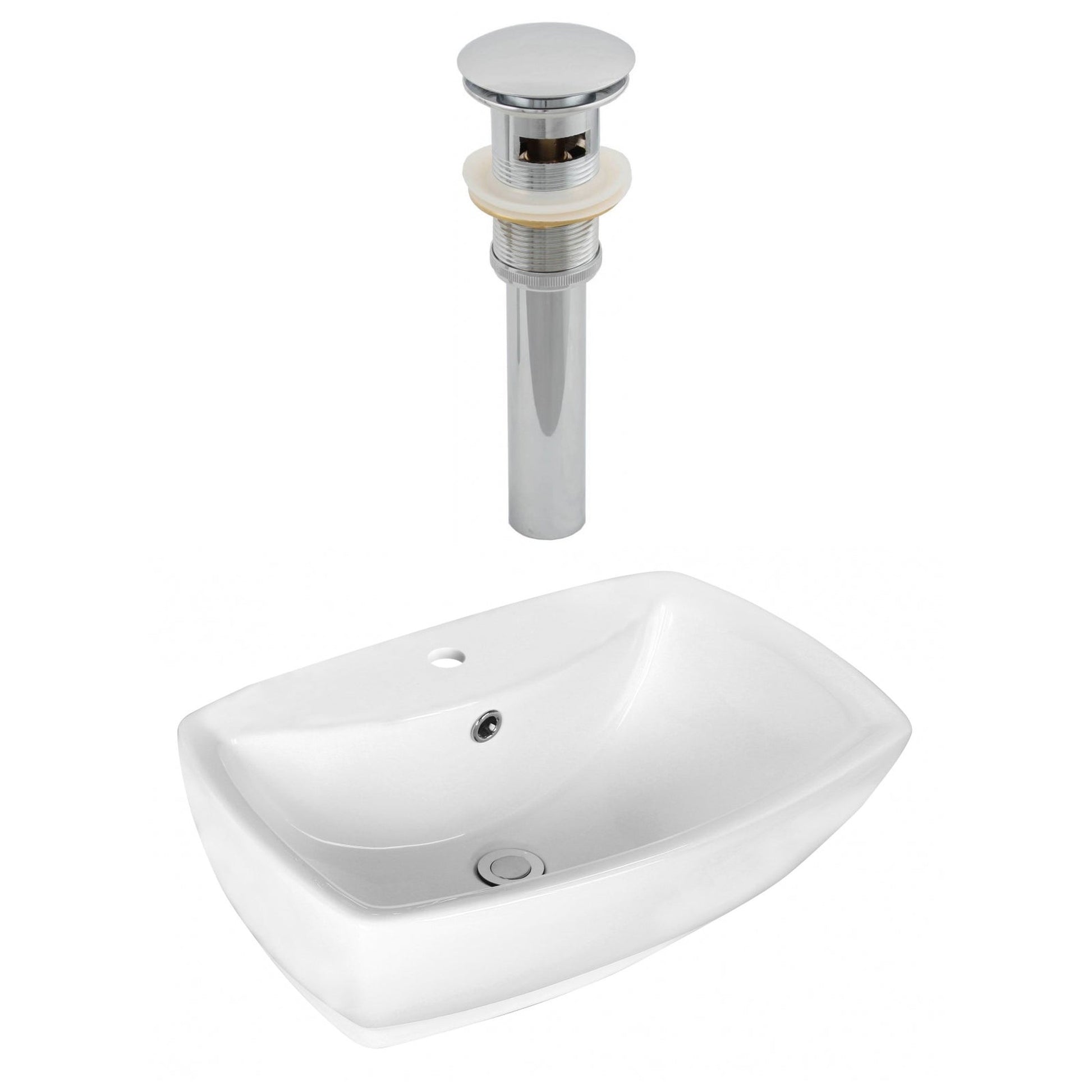 American Imaginations AI-14874 22" White Rectangular Ceramic Above Counter Bathroom Vessel Sink Set
