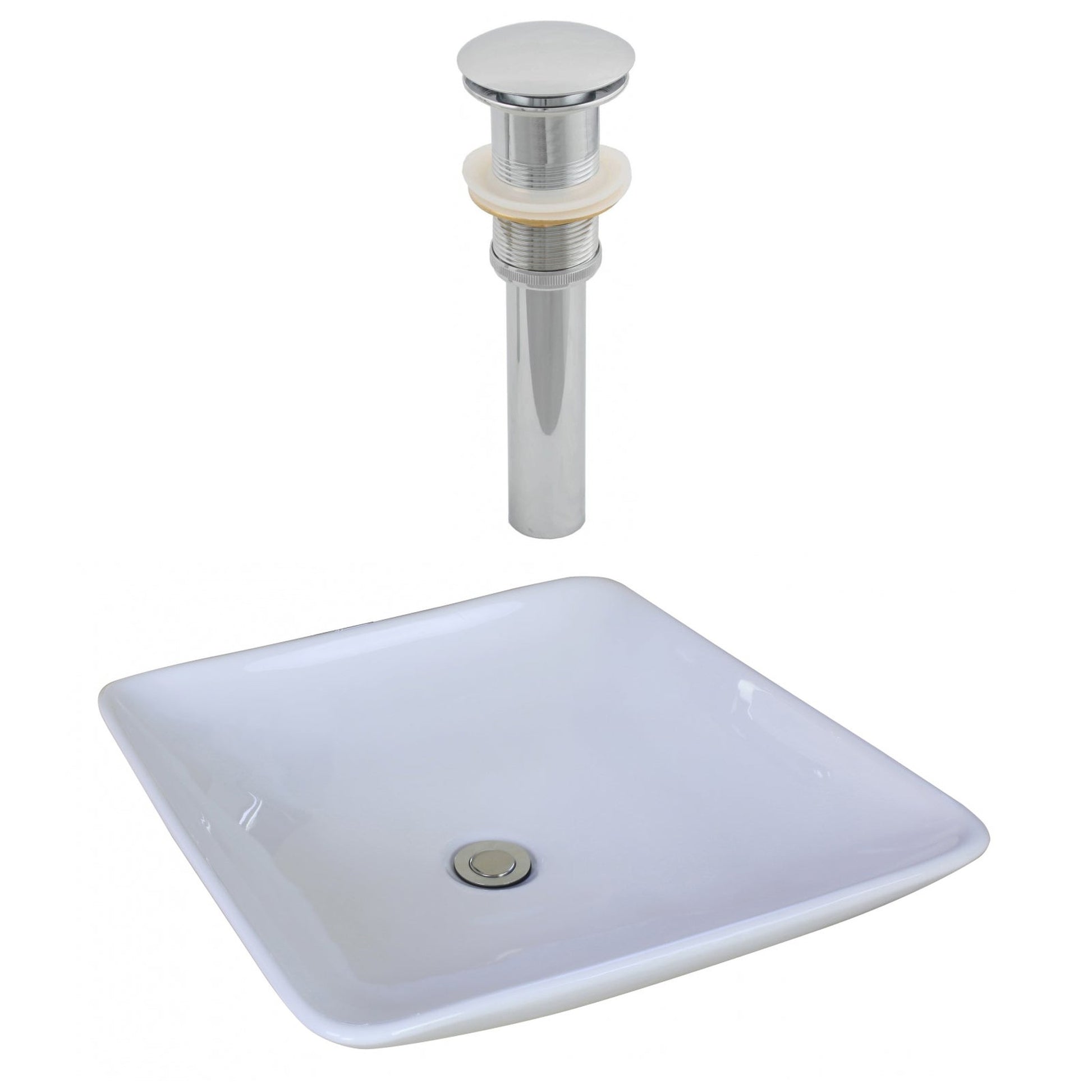 American Imaginations AI-14875 17" White Square Ceramic Above Counter Bathroom Vessel Sink Set