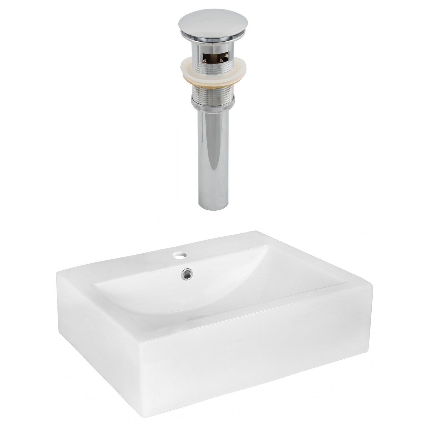 American Imaginations AI-14880 20" White Rectangular Ceramic Above Counter Bathroom Vessel Sink Set