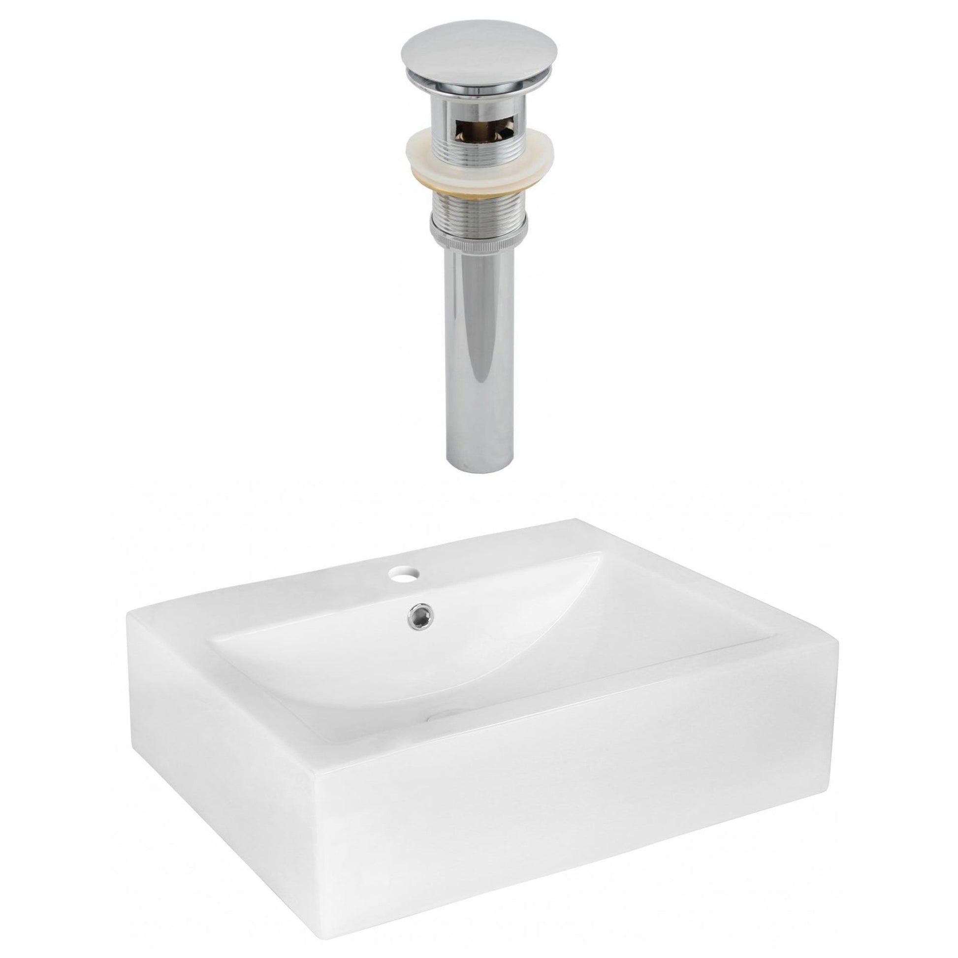 American Imaginations AI-14880 20" White Rectangular Ceramic Above Counter Bathroom Vessel Sink Set