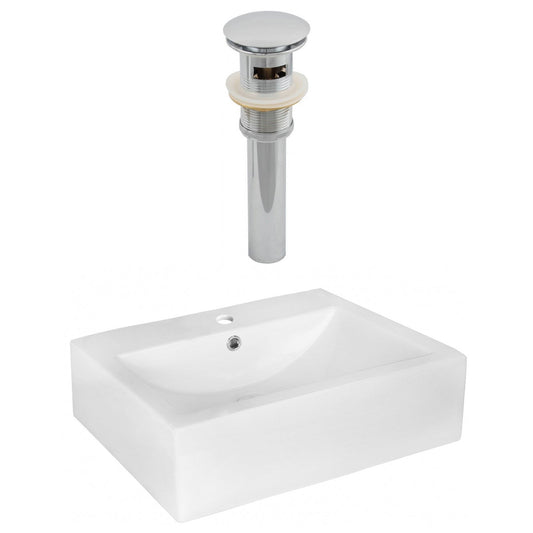 American Imaginations AI-14880 20" White Rectangular Ceramic Above Counter Bathroom Vessel Sink Set