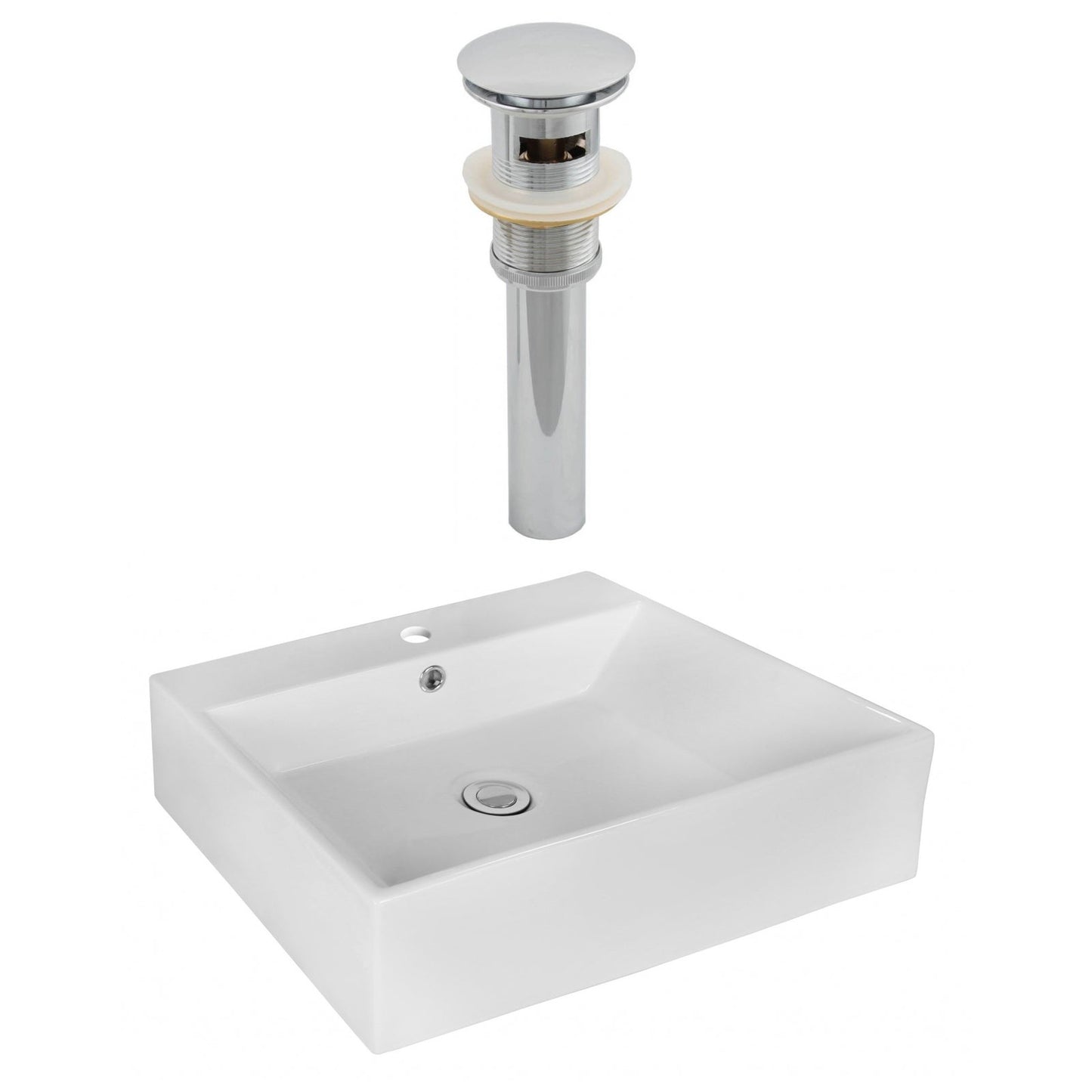 American Imaginations AI-14881 21" White Rectangular Ceramic Above Counter Bathroom Vessel Sink Set