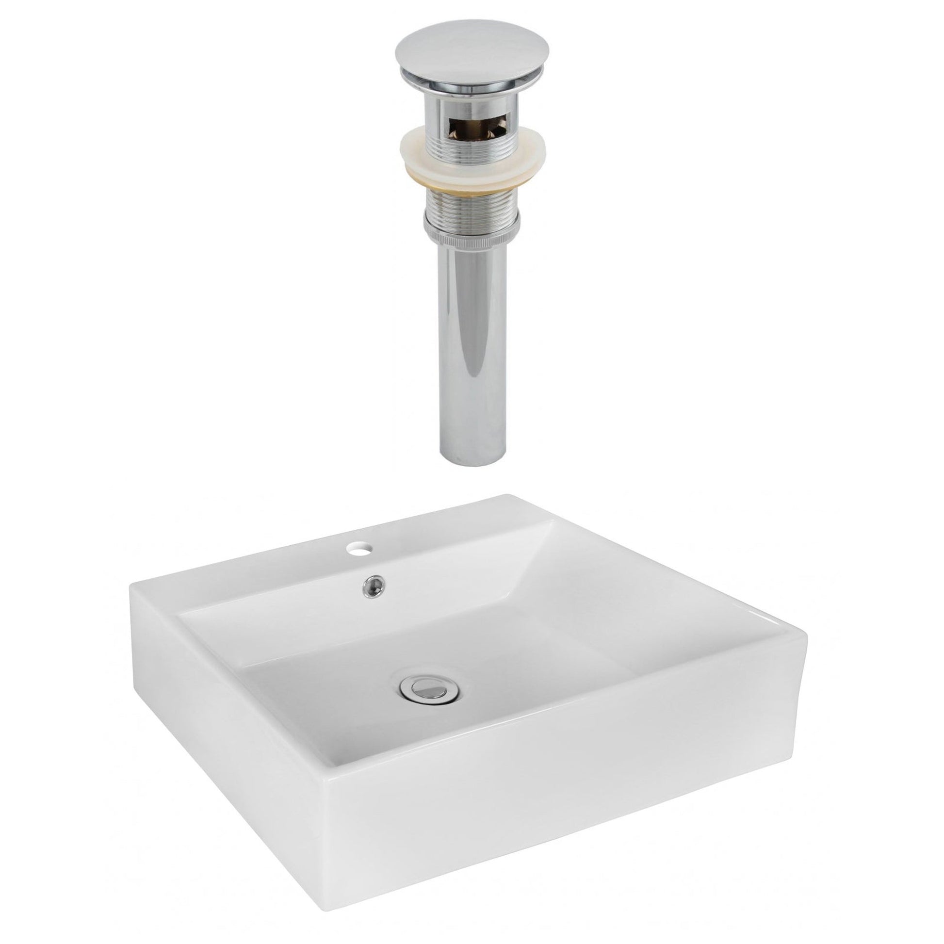 American Imaginations AI-14881 21" White Rectangular Ceramic Above Counter Bathroom Vessel Sink Set