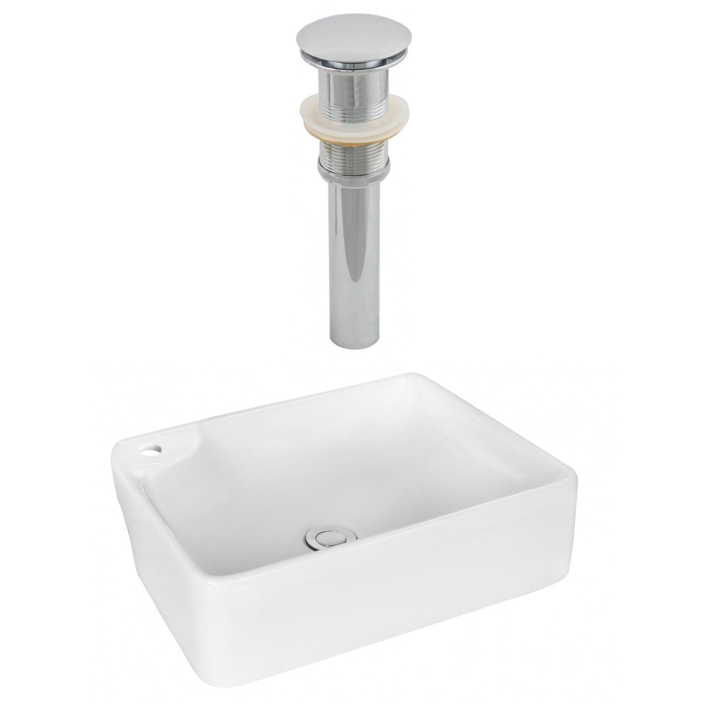 American Imaginations AI-14883 17" White Rectangular Ceramic Above Counter Bathroom Vessel Sink Set