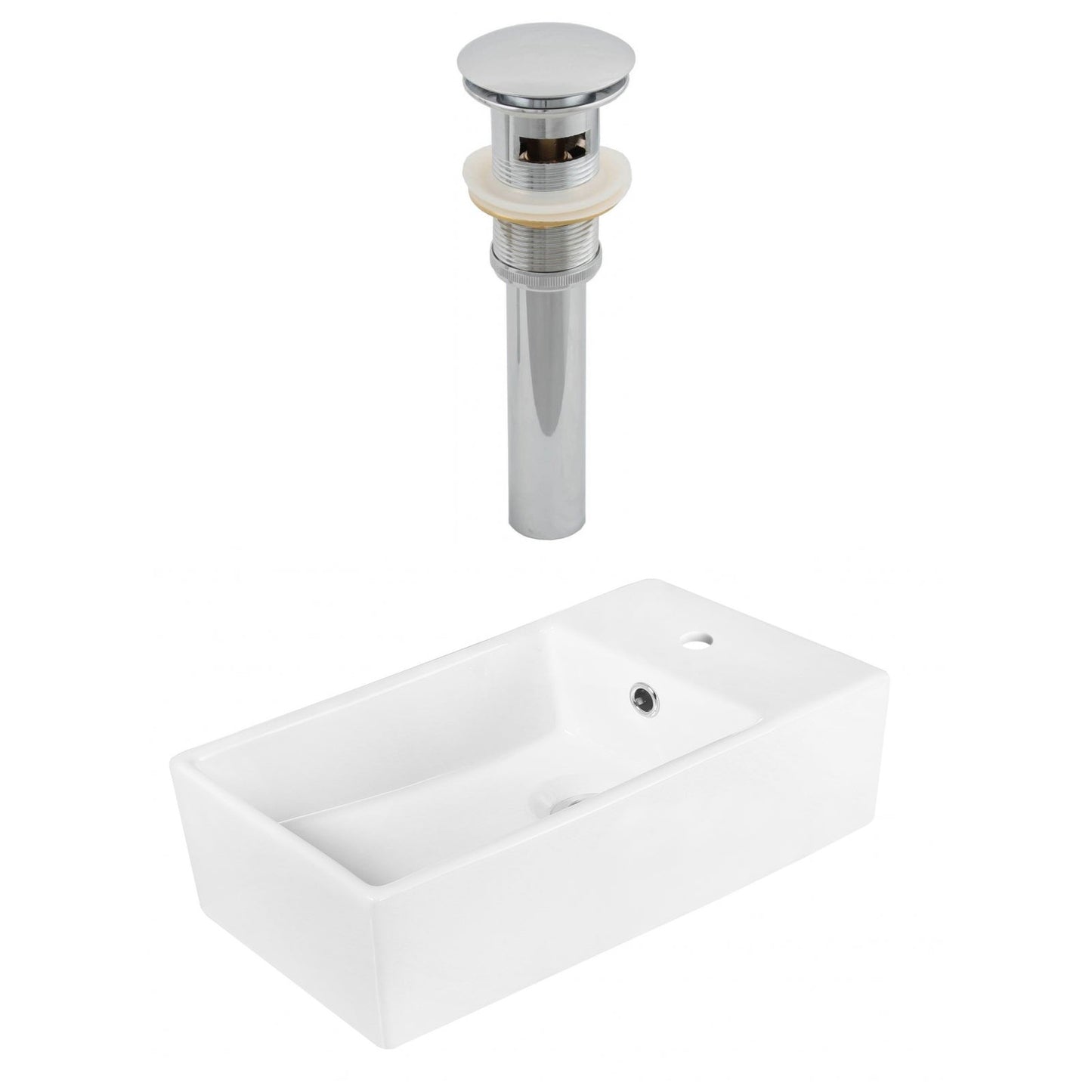 American Imaginations AI-14887 19" White Rectangular Ceramic Above Counter Bathroom Vessel Sink Set