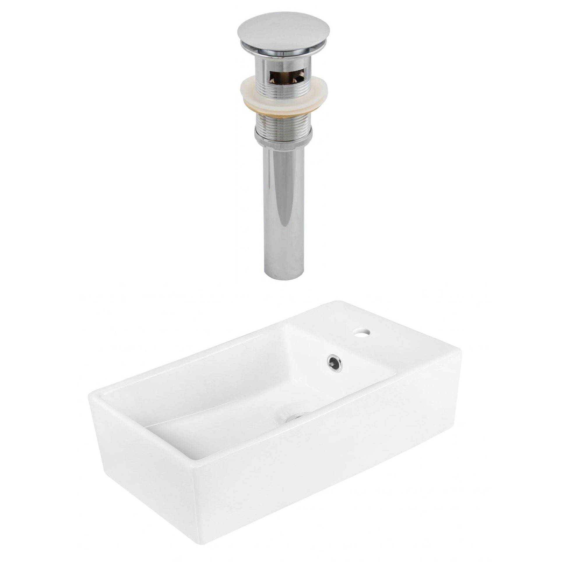 American Imaginations AI-14887 19" White Rectangular Ceramic Above Counter Bathroom Vessel Sink Set