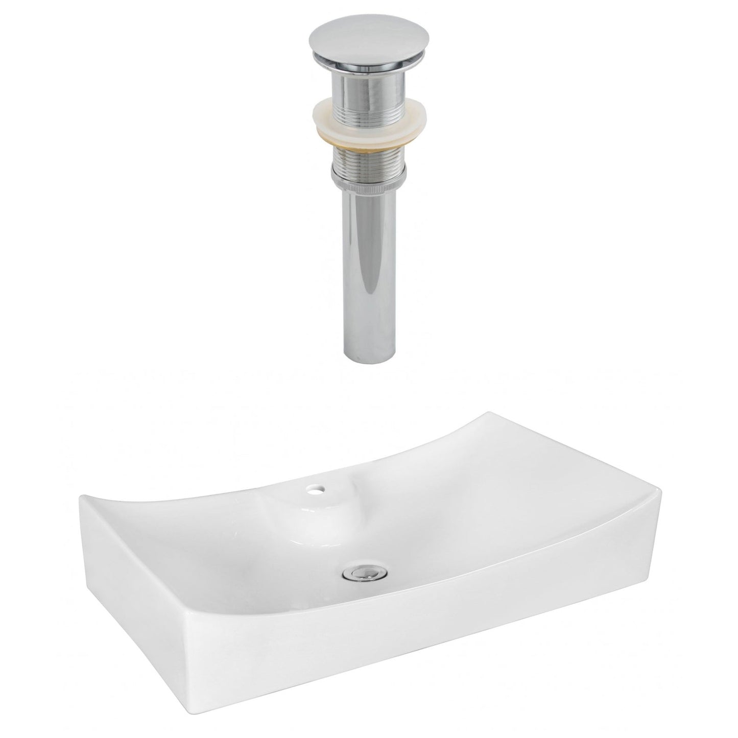 American Imaginations AI-14888 26" White Rectangular Ceramic Above Counter Bathroom Vessel Sink Set