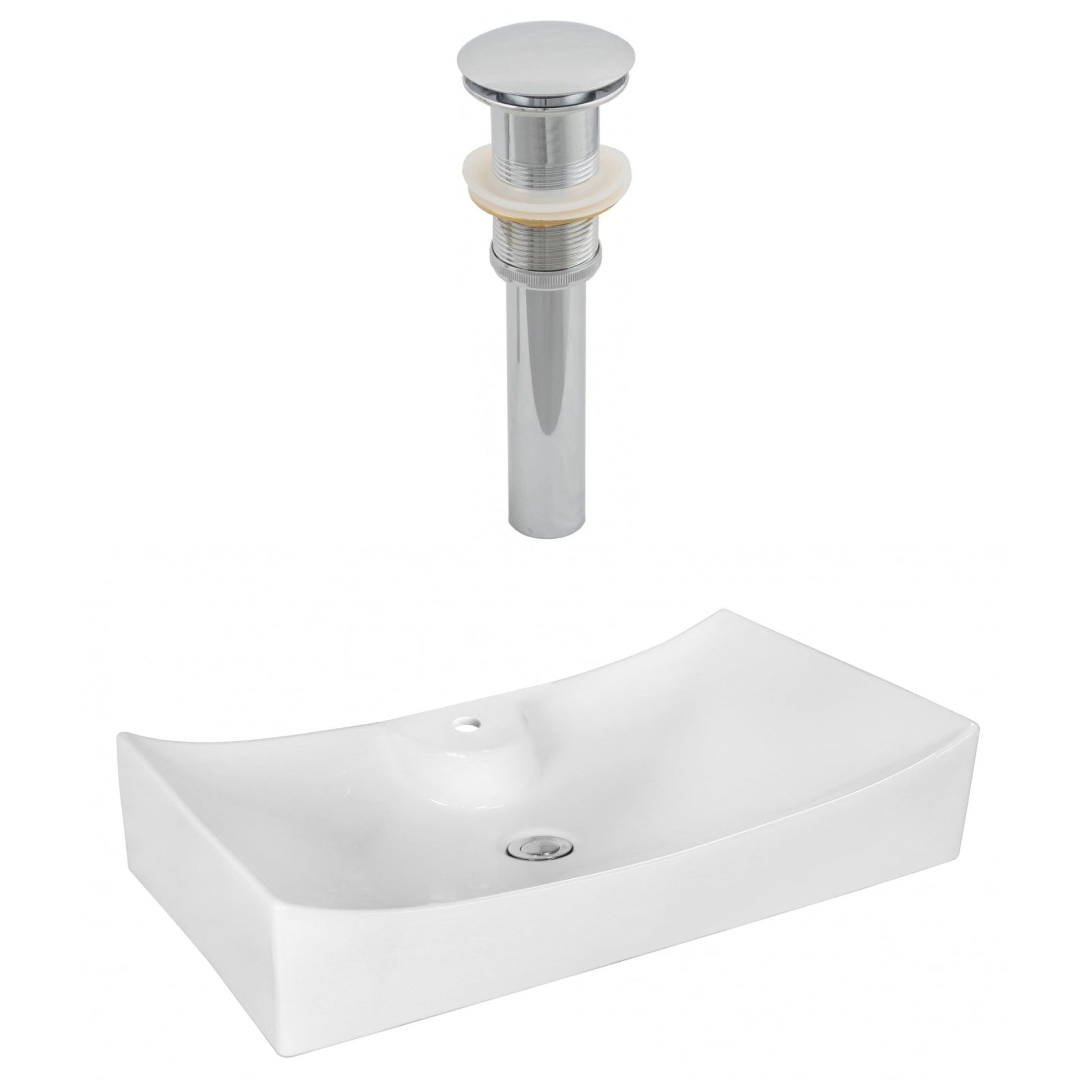 American Imaginations AI-14888 26" White Rectangular Ceramic Above Counter Bathroom Vessel Sink Set