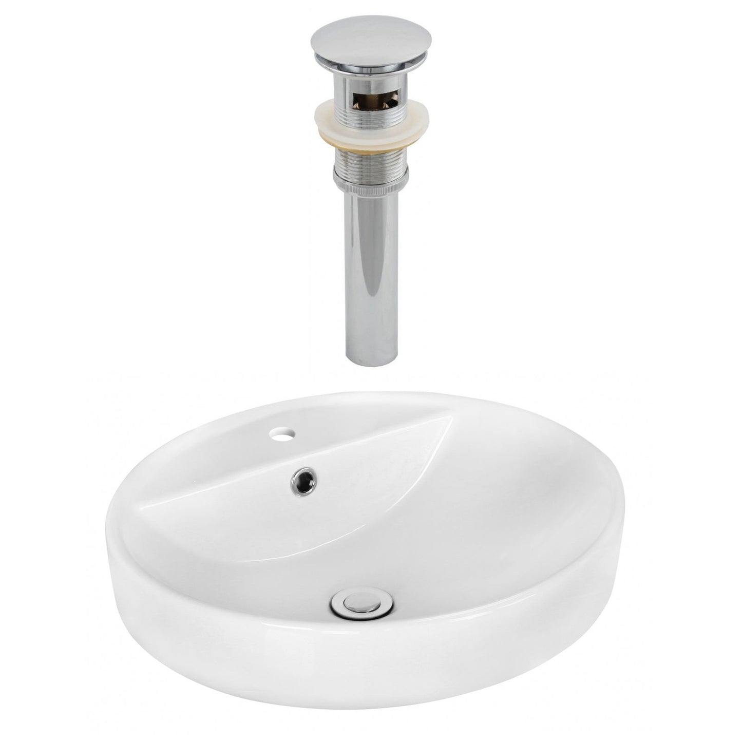 American Imaginations AI-14889 18" White Round Ceramic Above Counter Bathroom Vessel Sink Set