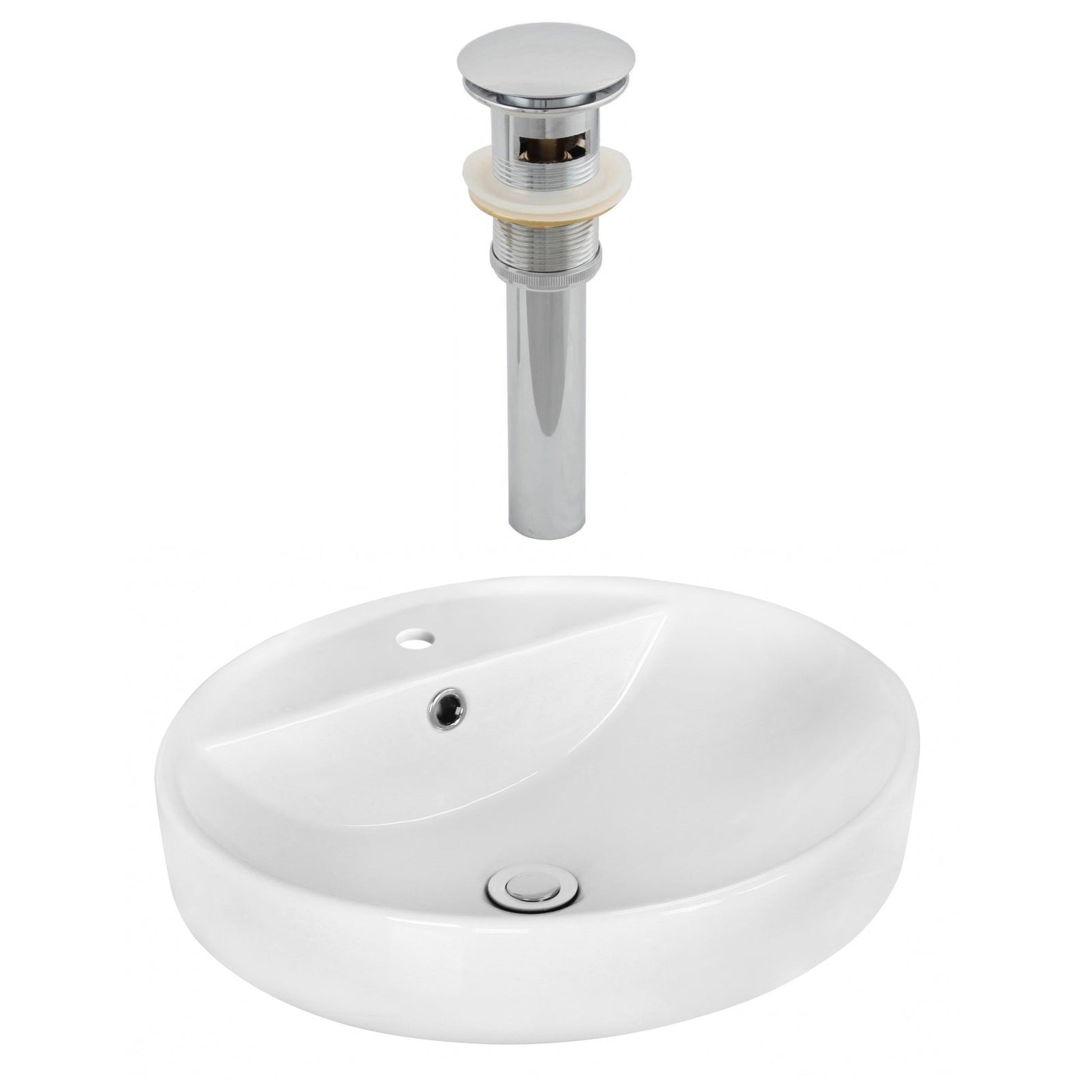 American Imaginations AI-14889 18" White Round Ceramic Above Counter Bathroom Vessel Sink Set