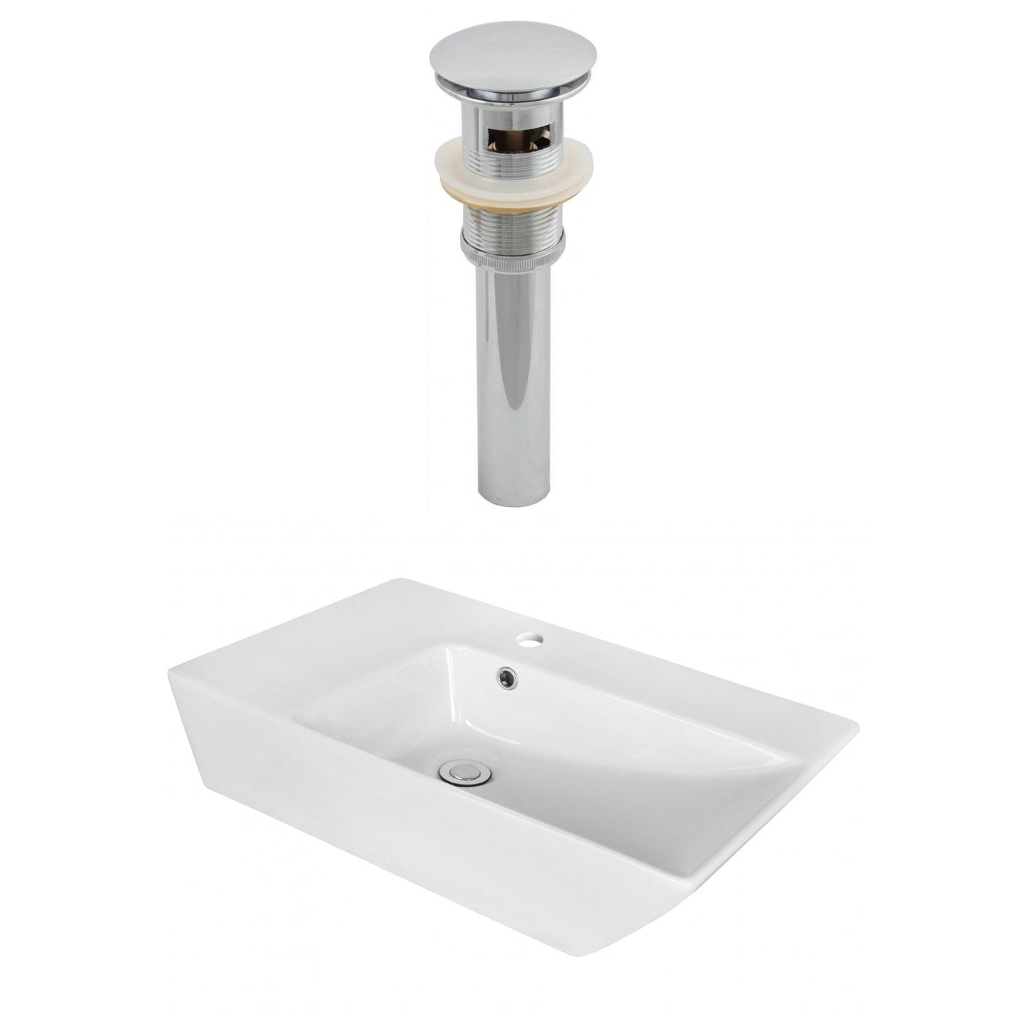 American Imaginations AI-14890 26" White Rectangular Ceramic Above Counter Bathroom Vessel Sink Set