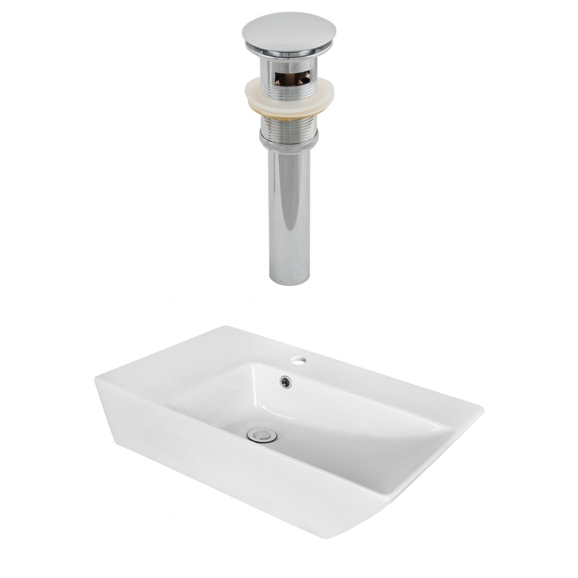 American Imaginations AI-14890 26" White Rectangular Ceramic Above Counter Bathroom Vessel Sink Set