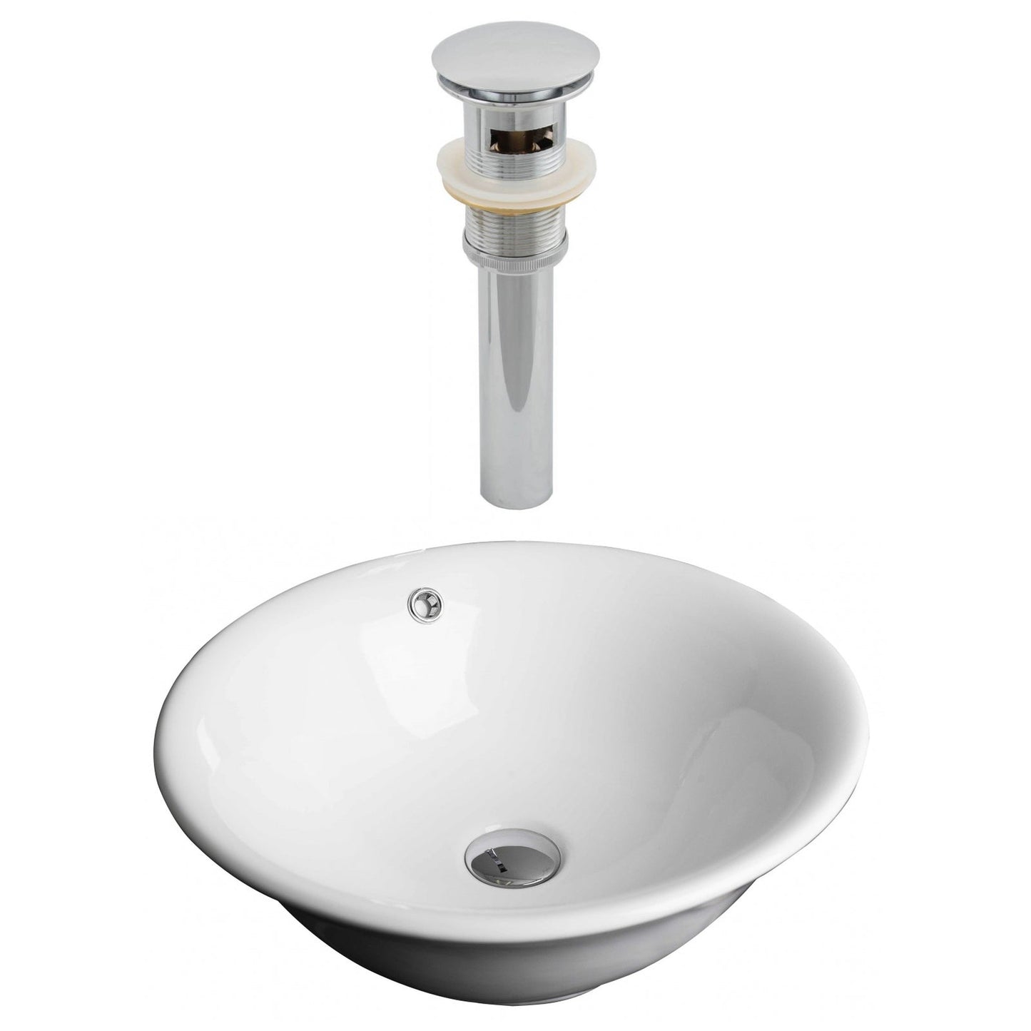 American Imaginations AI-14892 17" White Round Ceramic Above Counter Bathroom Vessel Sink Set
