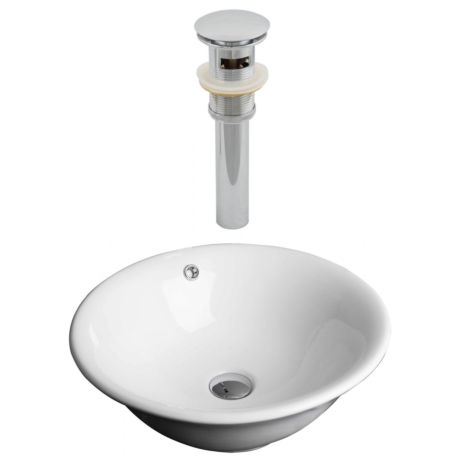 American Imaginations AI-14892 17" White Round Ceramic Above Counter Bathroom Vessel Sink Set