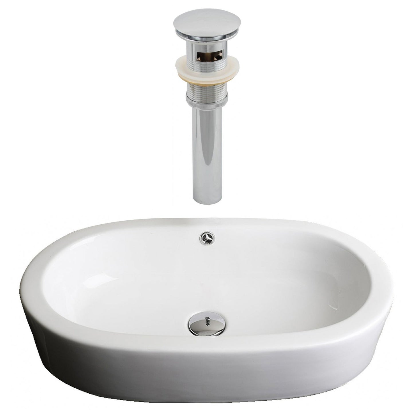 American Imaginations AI-14893 25" White Oval Ceramic Semi-Recessed Bathroom Vessel Sink Set