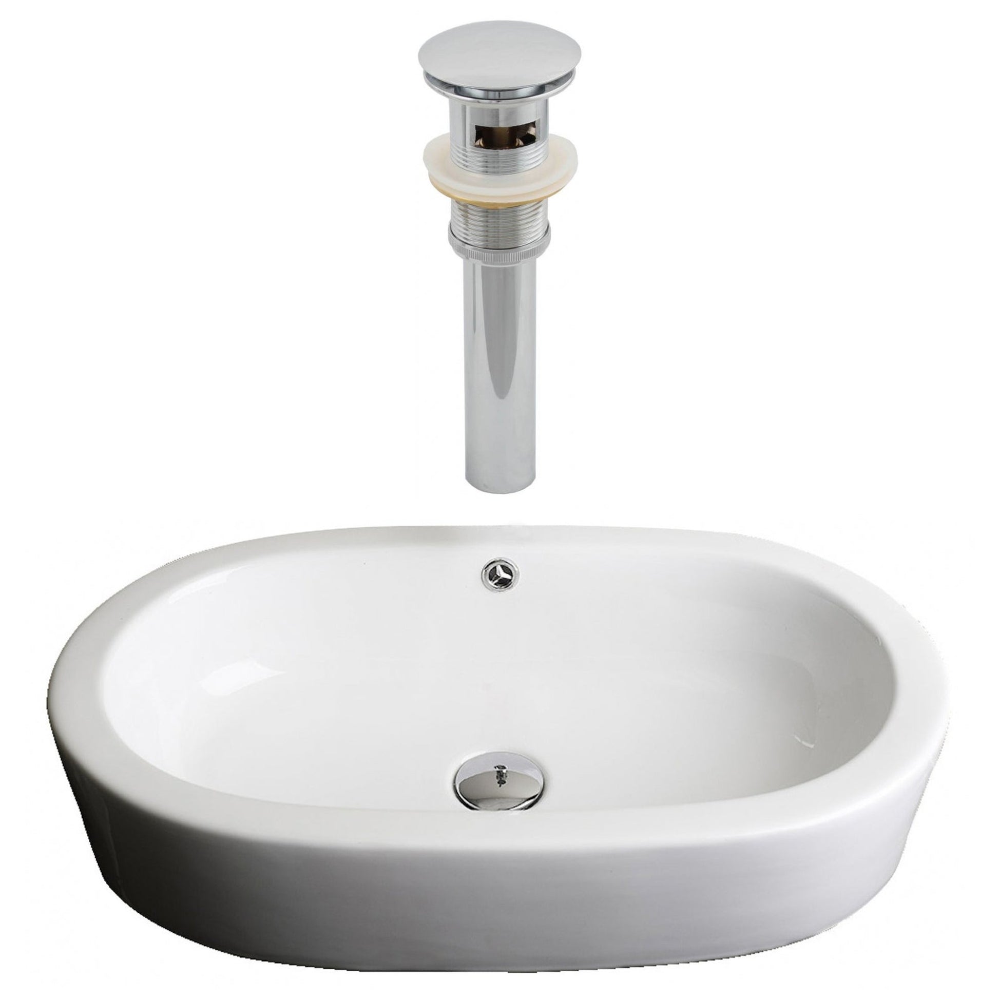 American Imaginations AI-14893 25" White Oval Ceramic Semi-Recessed Bathroom Vessel Sink Set