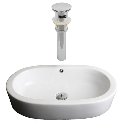 American Imaginations AI-14893 25" White Oval Ceramic Semi-Recessed Bathroom Vessel Sink Set