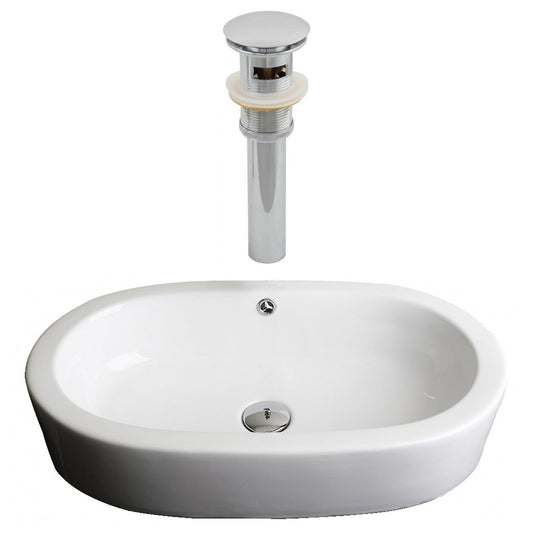 American Imaginations AI-14893 25" White Oval Ceramic Semi-Recessed Bathroom Vessel Sink Set