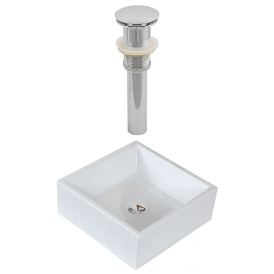 American Imaginations AI-14894 15" White Square Ceramic Above Counter Bathroom Vessel Sink Set