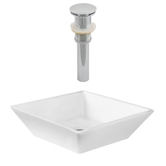 American Imaginations AI-14896 16" White Square Ceramic Above Counter Bathroom Vessel Sink Set