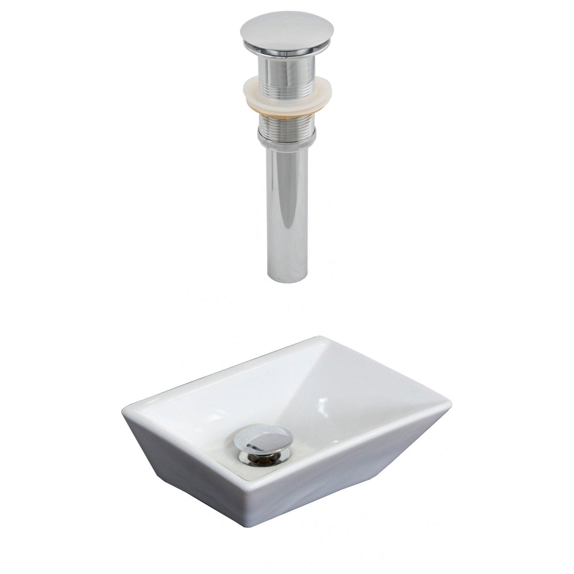 American Imaginations AI-14900 12" White Rectangular Ceramic Above Counter Bathroom Vessel Sink Set